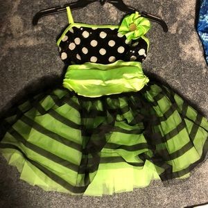 Dance girls dress tulle tutu polka dot black and white body with green